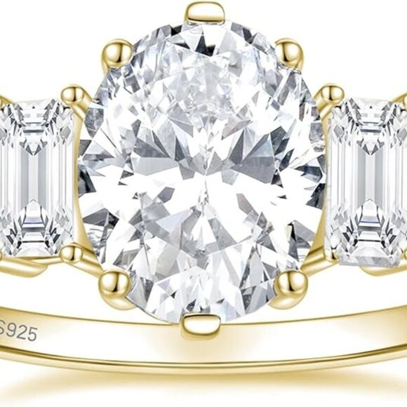 3CT 925 Sterling Silver Oval Cut Cubic Zirconia Engagement Ring 14k Gold Plated - Picture 2 of 6